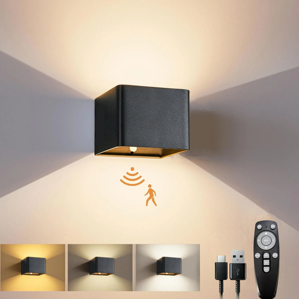Battery-Powered Wall Light, 3 Color Temperature and Brightness Settings,
