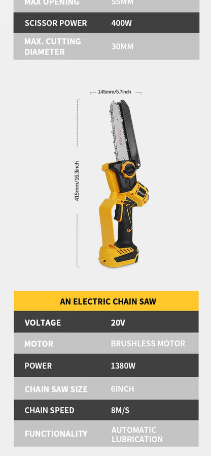 Brushless 1380W Electric Chainsaw Telescoping Pole Pruner