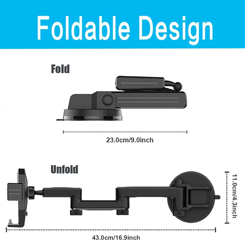 Black Car Phone Mount Holder Adjustable Height Suction Cup