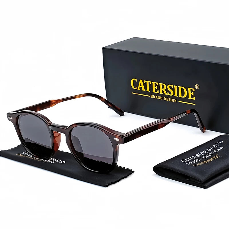 Caterside Polarized Round Sunglasses Men TR Frame