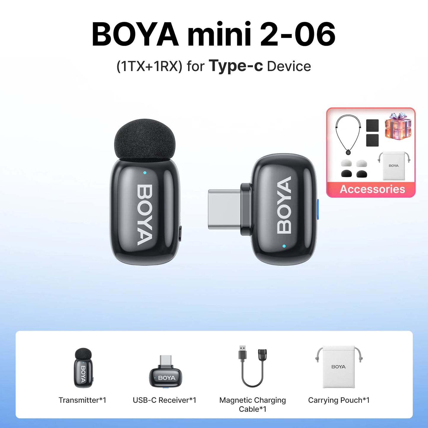 BOYA Mini 2 Wireless Lavalier Microphone AI Noise Reduction