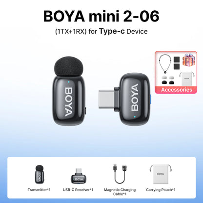 BOYA Mini 2 Wireless Lavalier Microphone AI Noise Reduction