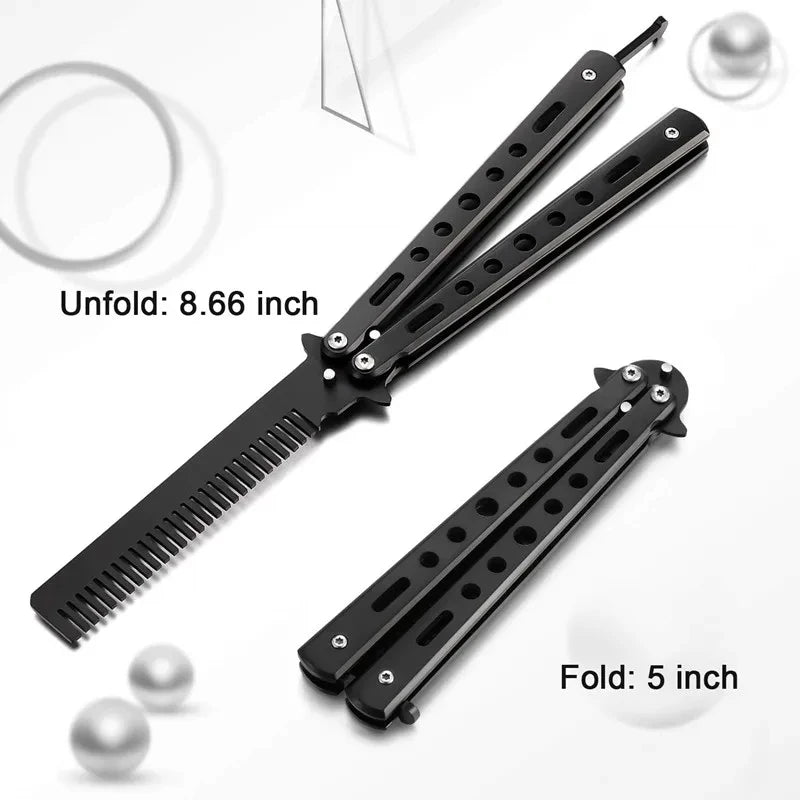Foldable Comb Stainless Steel Butterfly Knife Comb Beard Moustache