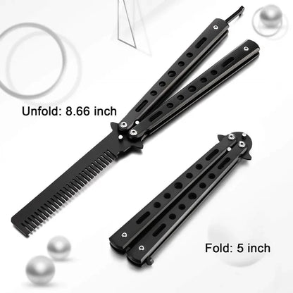 Foldable Comb Stainless Steel Butterfly Knife Comb Beard Moustache