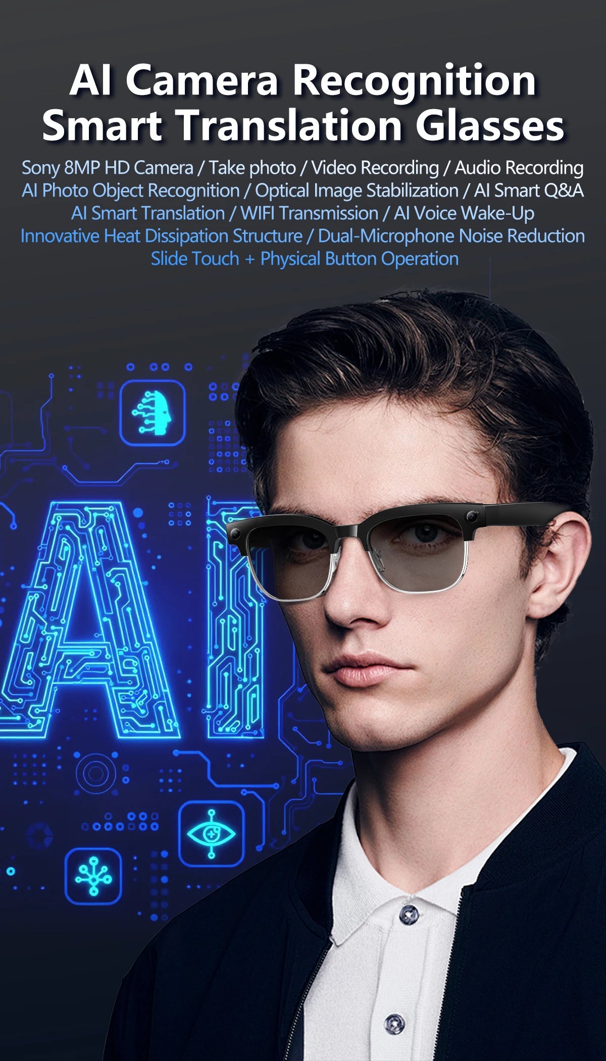 New 4K Ultra HD Color Change BT Call Smart Glasses AI Chat