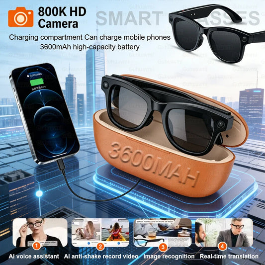 New 3600mAh Large Battery Smart Glasses 8MP HD Camera