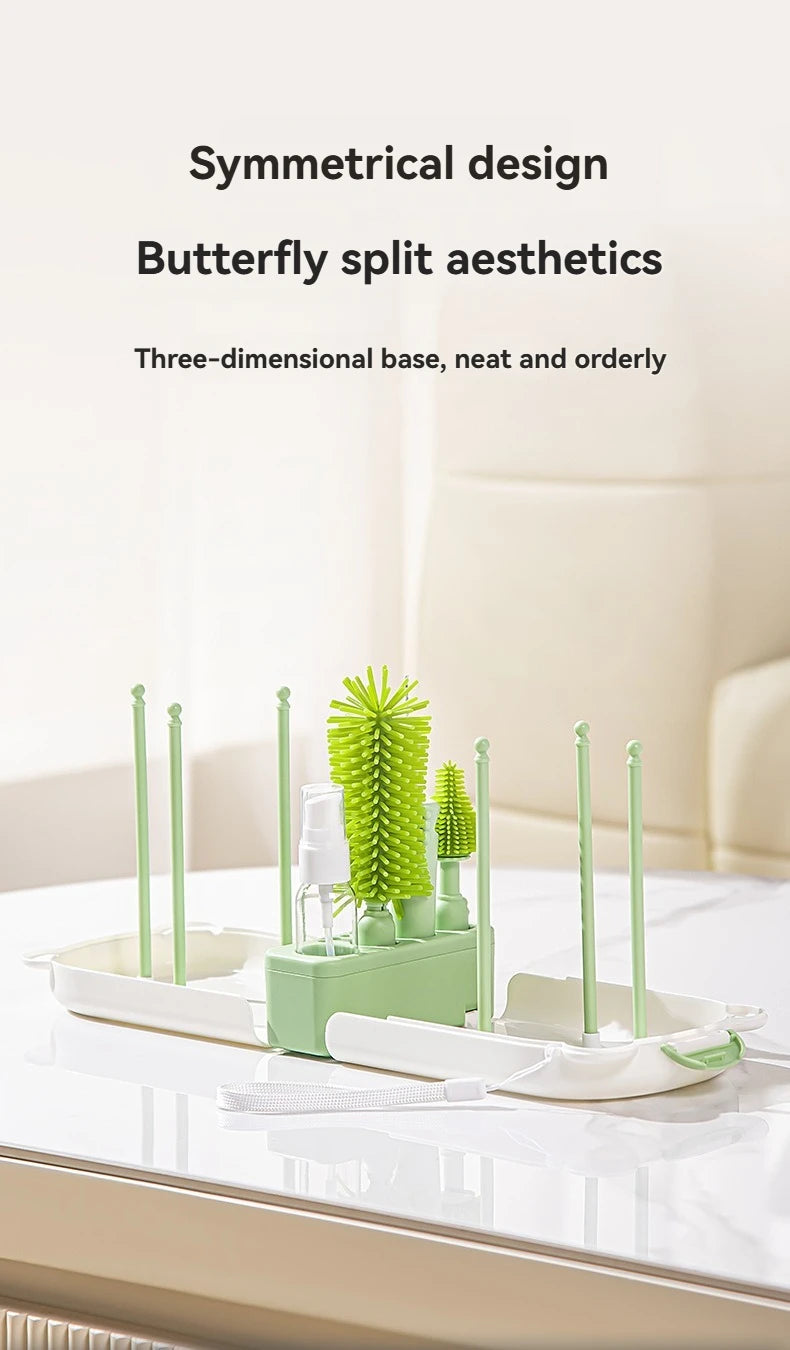 Travel Baby Bottle Brush Set - Newborn Safe Silicone Cleaning Brushes