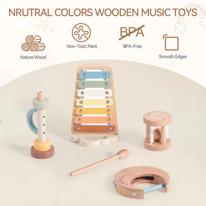 Montessori Wooden Toy Multicolor Xylophone Bell Beads