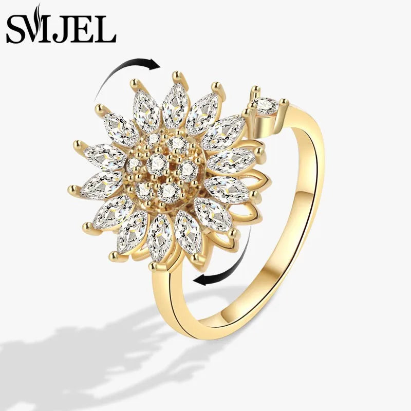 Luxury Crystal Anxiety Relief Spinning Fidget Rings for Women
