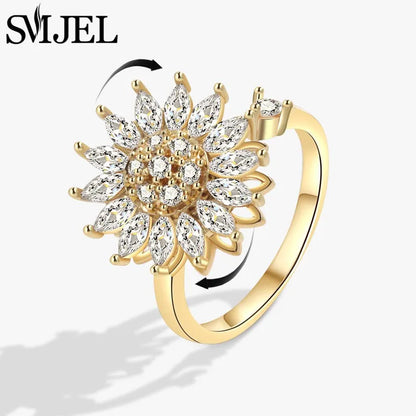 Luxury Crystal Anxiety Relief Spinning Fidget Rings for Women