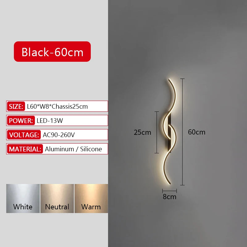 Long Strip LED Wall Lamp Modern Remote Control Dimming Living Roomdecor