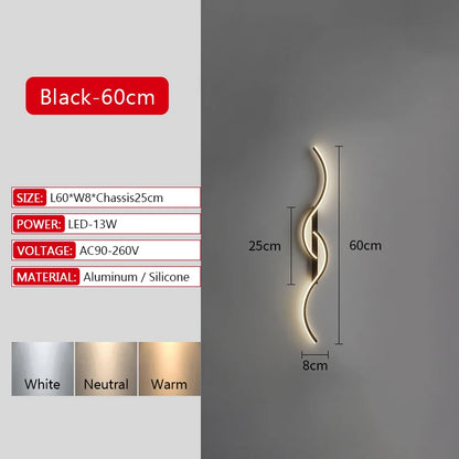 Long Strip LED Wall Lamp Modern Remote Control Dimming Living Roomdecor