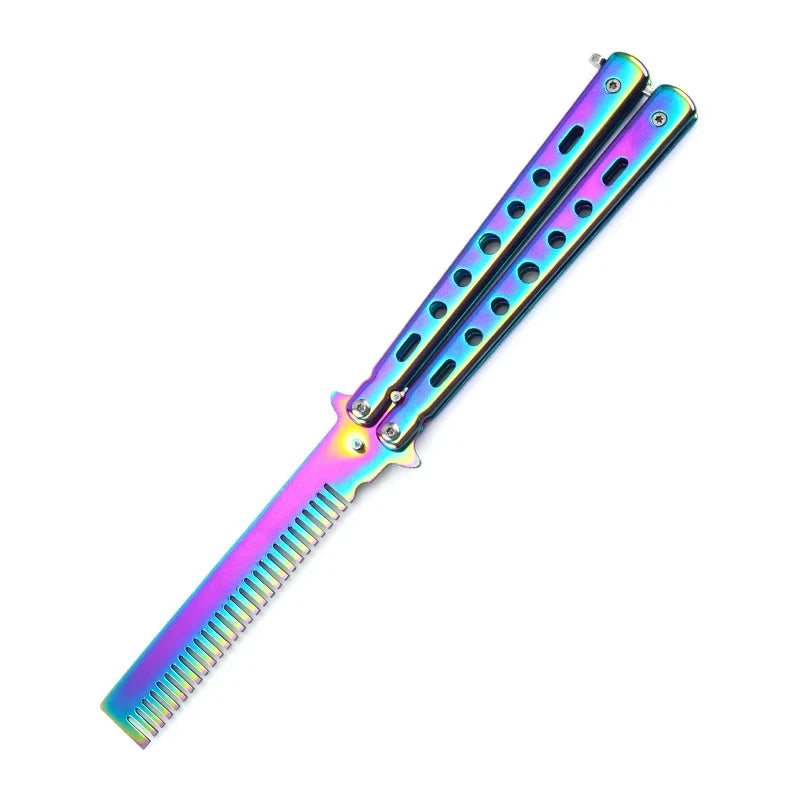 Foldable Comb Stainless Steel Butterfly Knife Comb Beard Moustache
