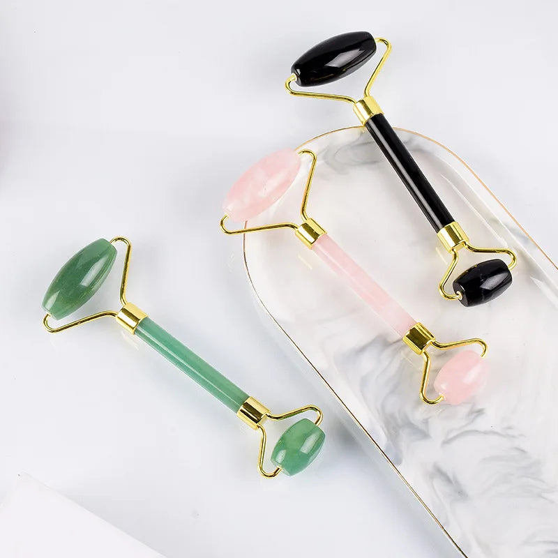 Rose Quartz Natural Jade Roller Massager Guasha Set