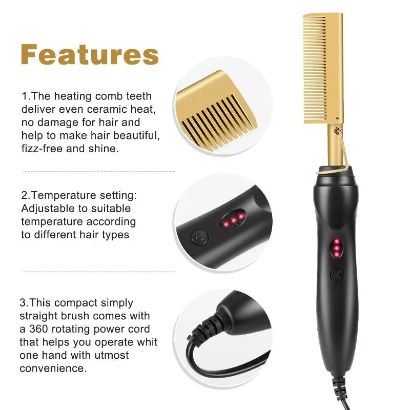 2 in 1 Electric Hot Heating Comb Hair Straightener Curler