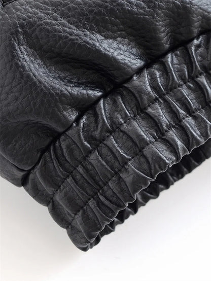 Women's Jacket Fall New Black Long Sleeve Pebble Faux