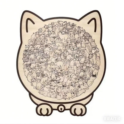 Colored Cat Shaped Wooden Jigsaw Puzzle, Cats Shaped