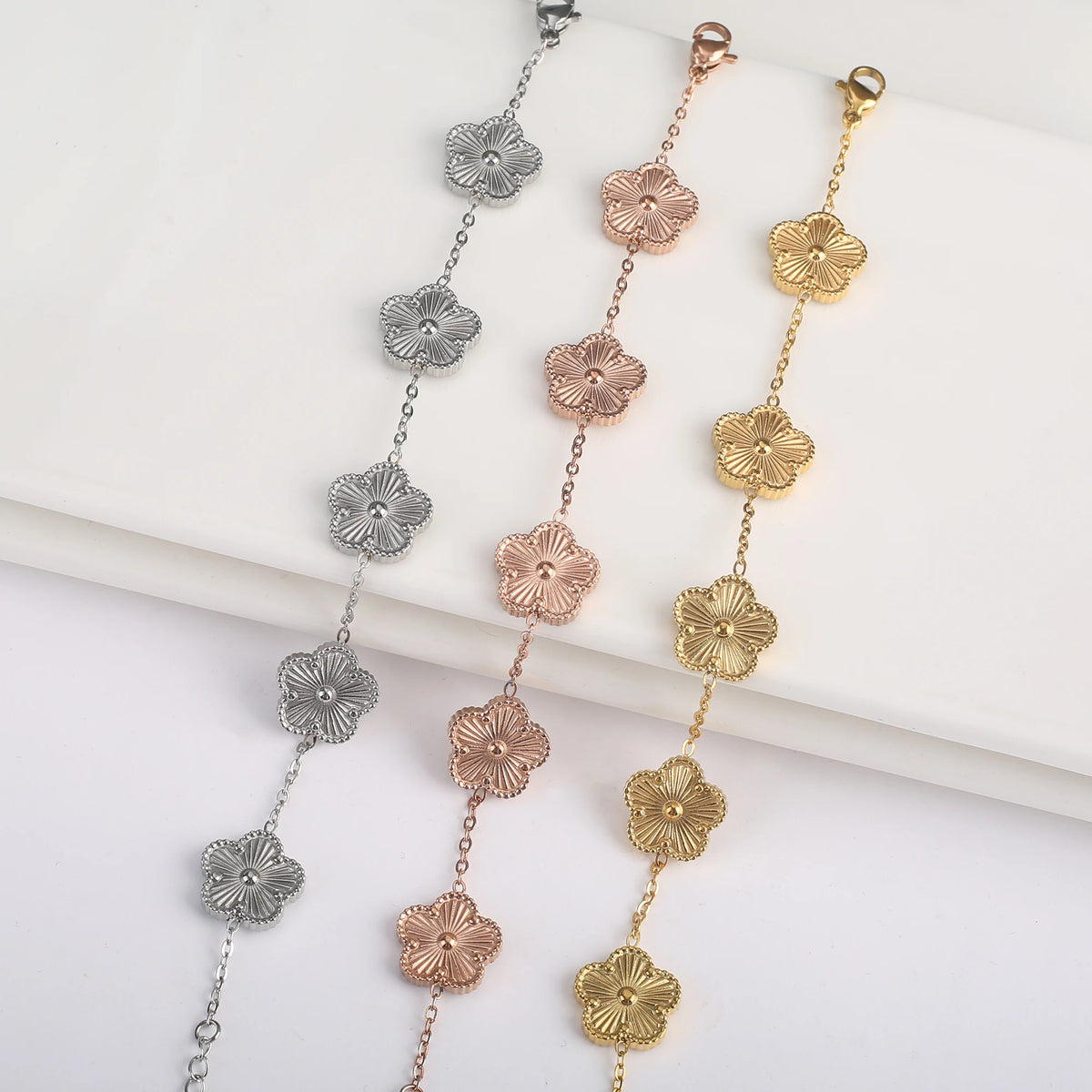 Stainless Steel Laser Five Leaf Flower Petal Adjustable Clover