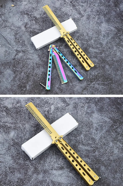 Foldable Comb Stainless Steel Butterfly Knife Comb Beard Moustache