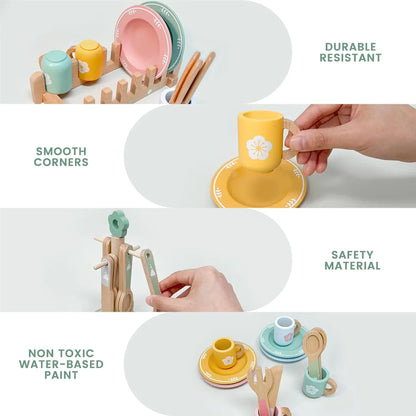 Wooden Kitchen Pretend Play Set Montessori Simulation Plates