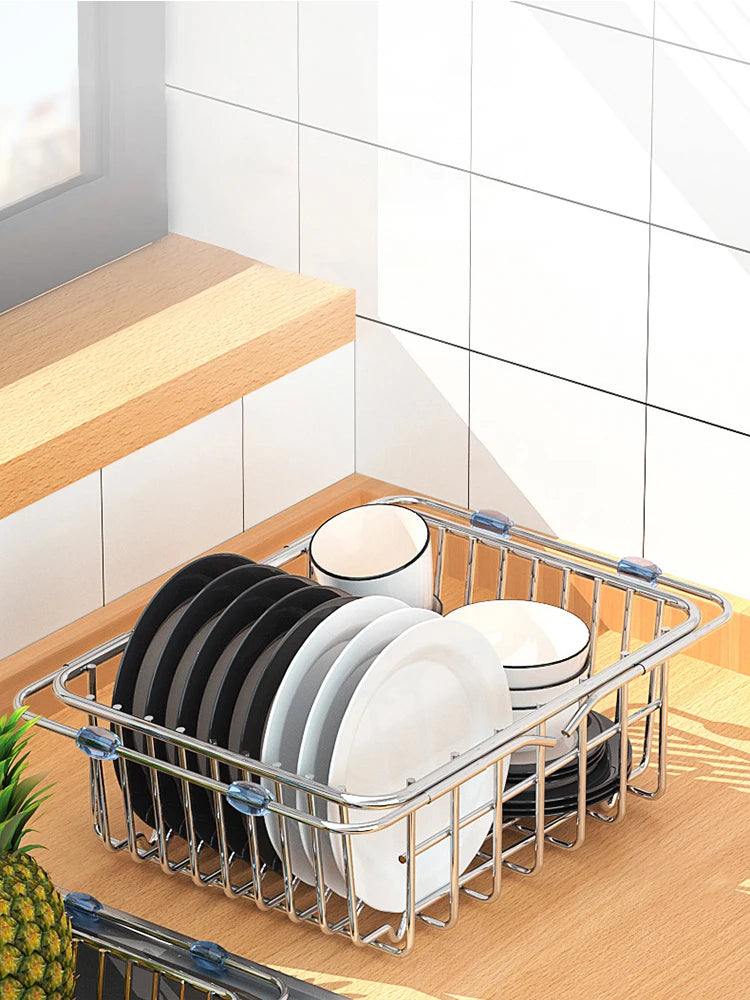 Stainless Steel Telescopic Sink Drain Rack Non-Slip Dish
