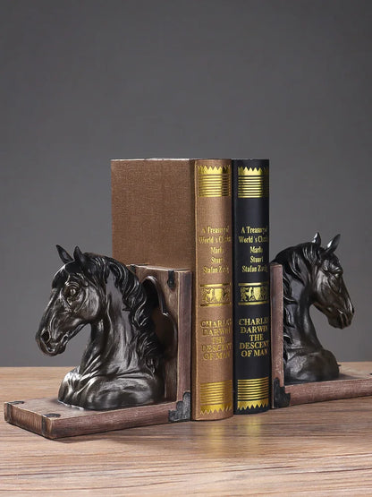 European Retro Horse Head Bookstopper Shelf Decor