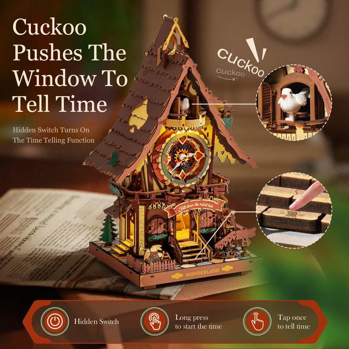 Wooden 3D Puzzle Cuckoo Clock Mechanical Model Building Kit