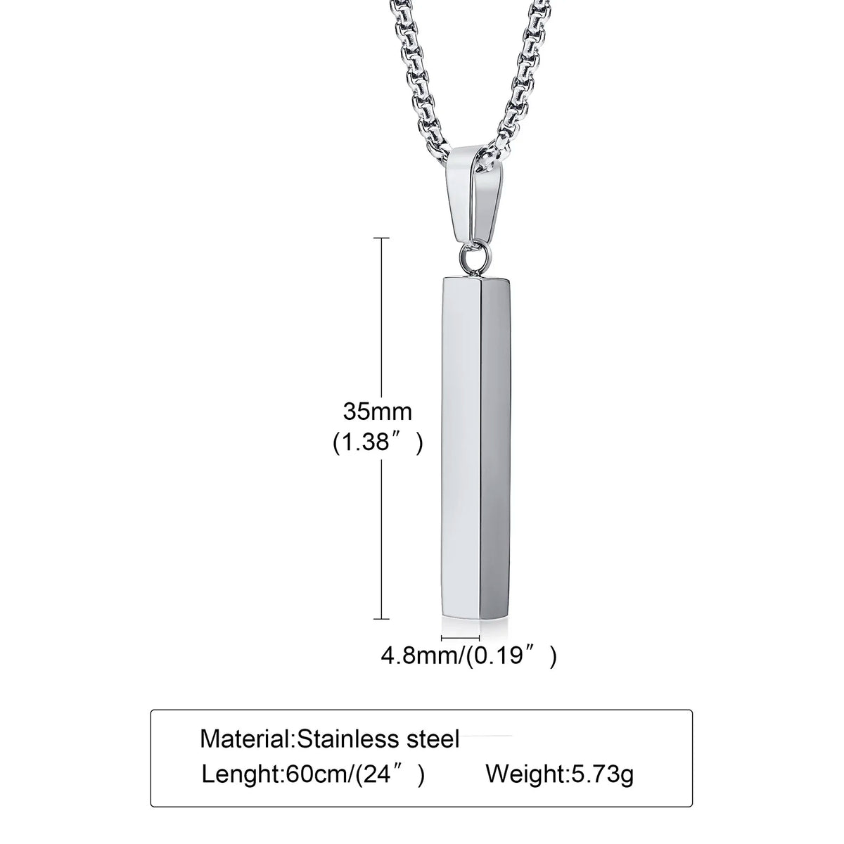 Waterproof Pillar Necklaces for Men Women Stainless Steel
