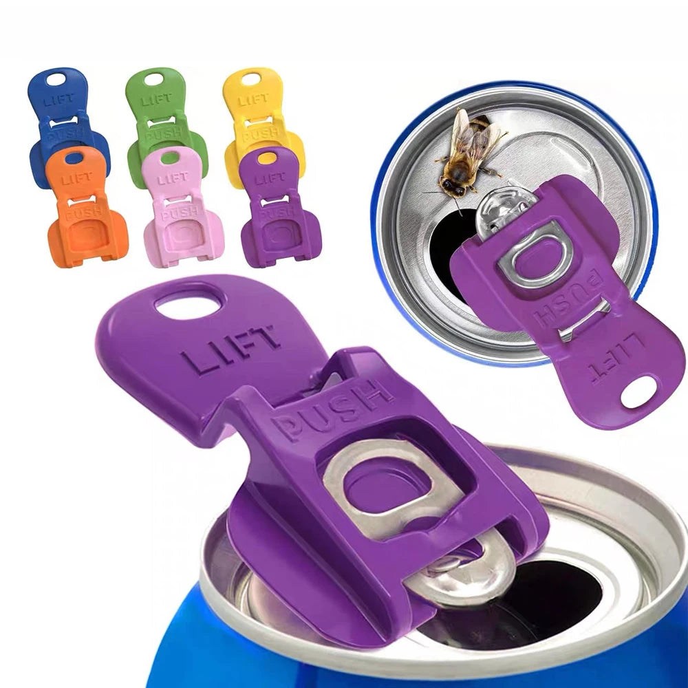 Multi Colored Beverage Can Opener and Protective Lid