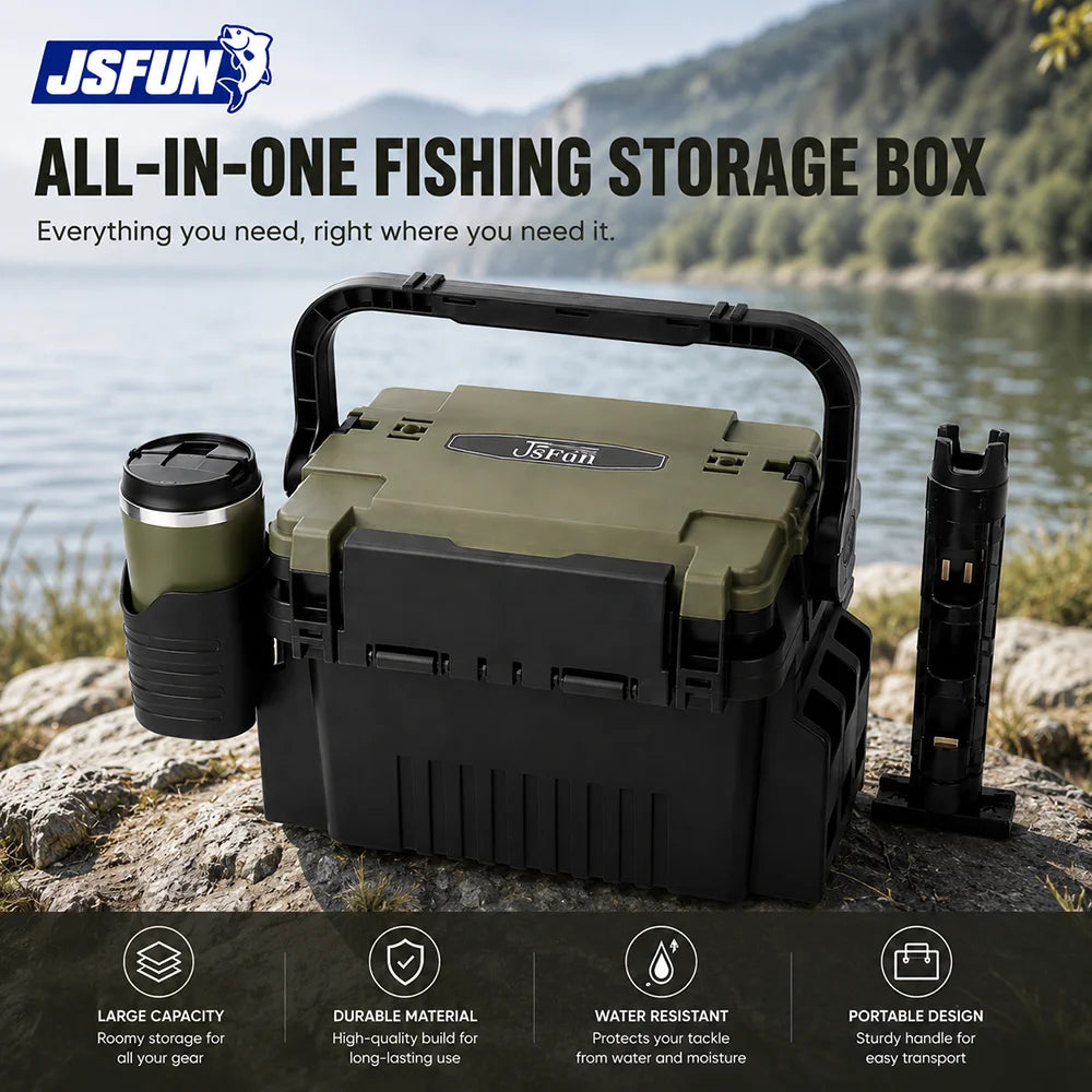 JSFUN Fishing Tackle Box Organizer with Rod Holders