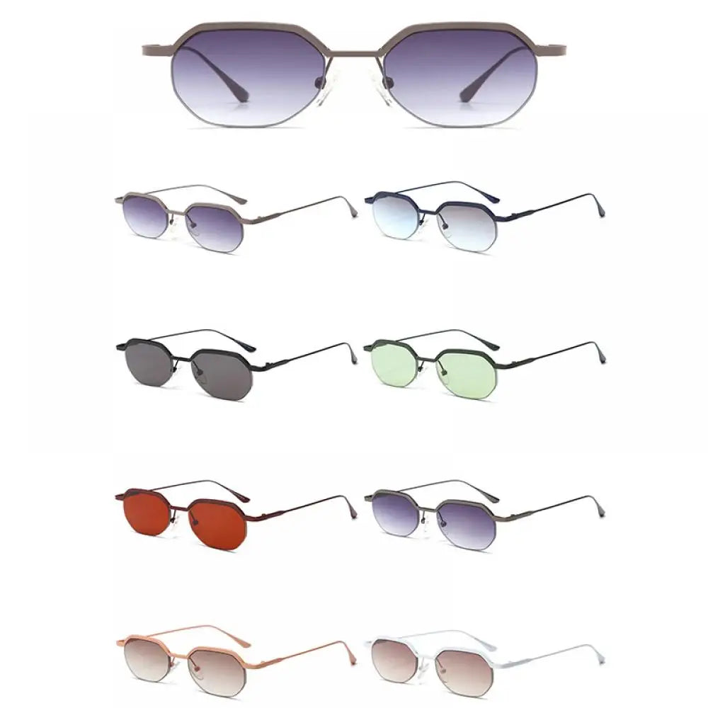 Retro Polygon Sunglasses Men Metal Semi Rimless