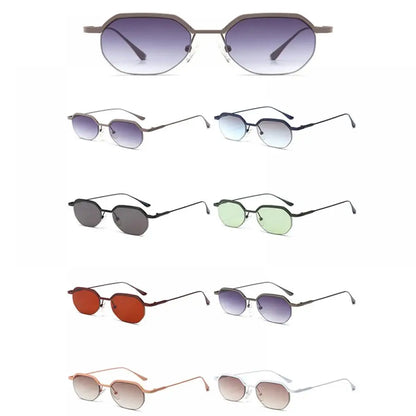 Retro Polygon Sunglasses Men Metal Semi Rimless