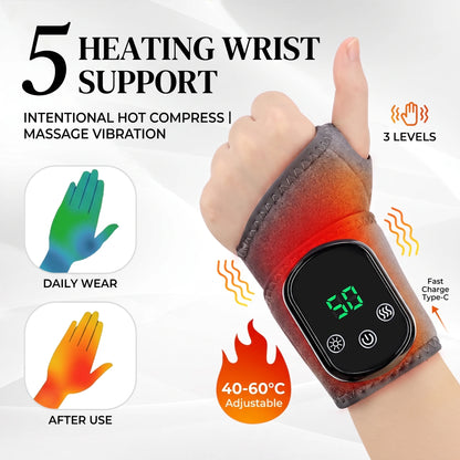Cordless Wrist Brace with Heat Massager Wrap Rechargeable