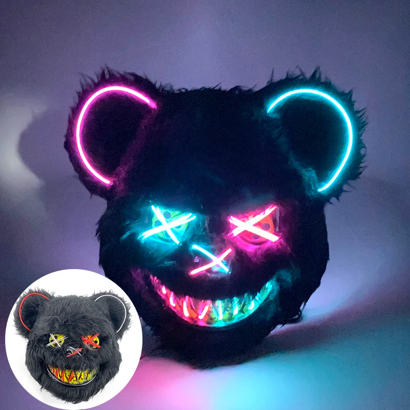 LED Bloody Rabbit Mask Glowing Killer Black Bear Mask Halloween