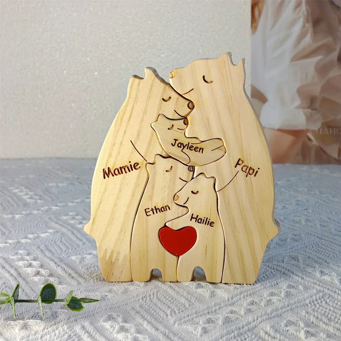 Art Wooden Bear Family Puzzle Personalized Name Custom