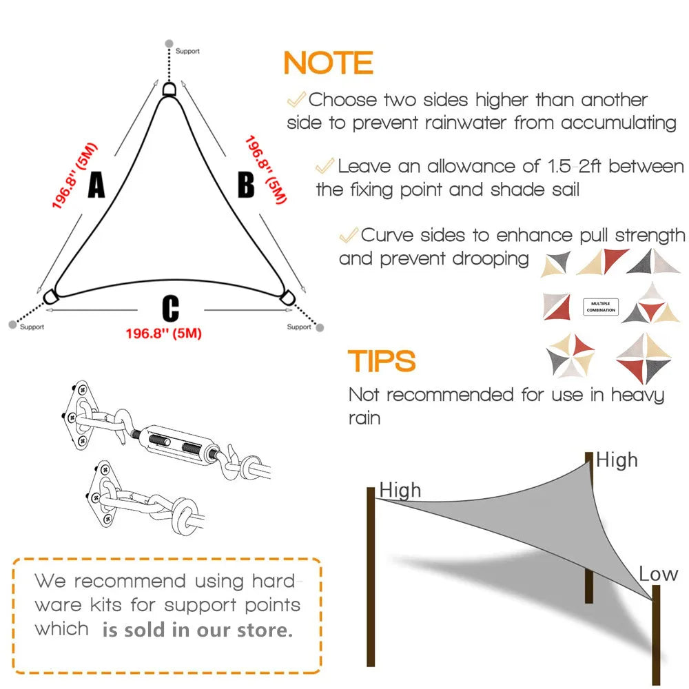 Waterproof Sun Shelter Triangle Sunshade Protection Outdoor