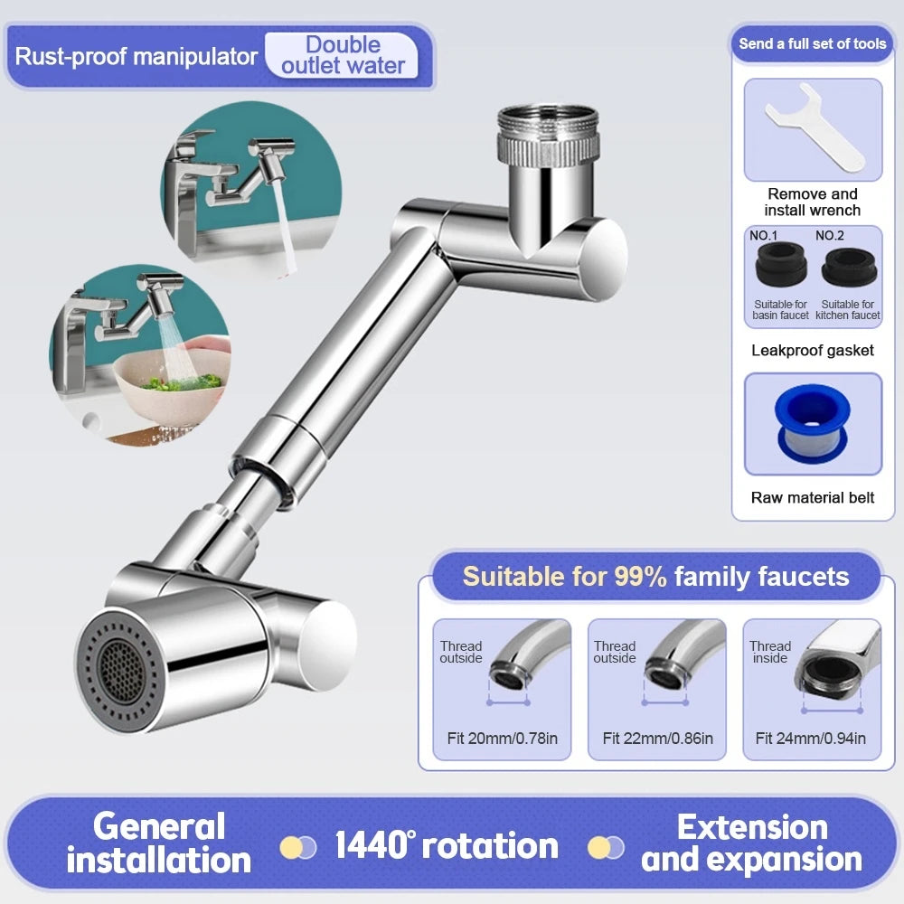 1440° Rotatable Scalable Metal Faucet Bathroom Tap