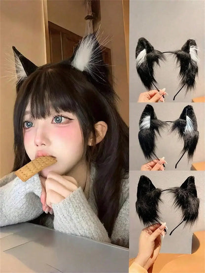 Pink Cat Ear Headband Plush Material Cute Kawaii