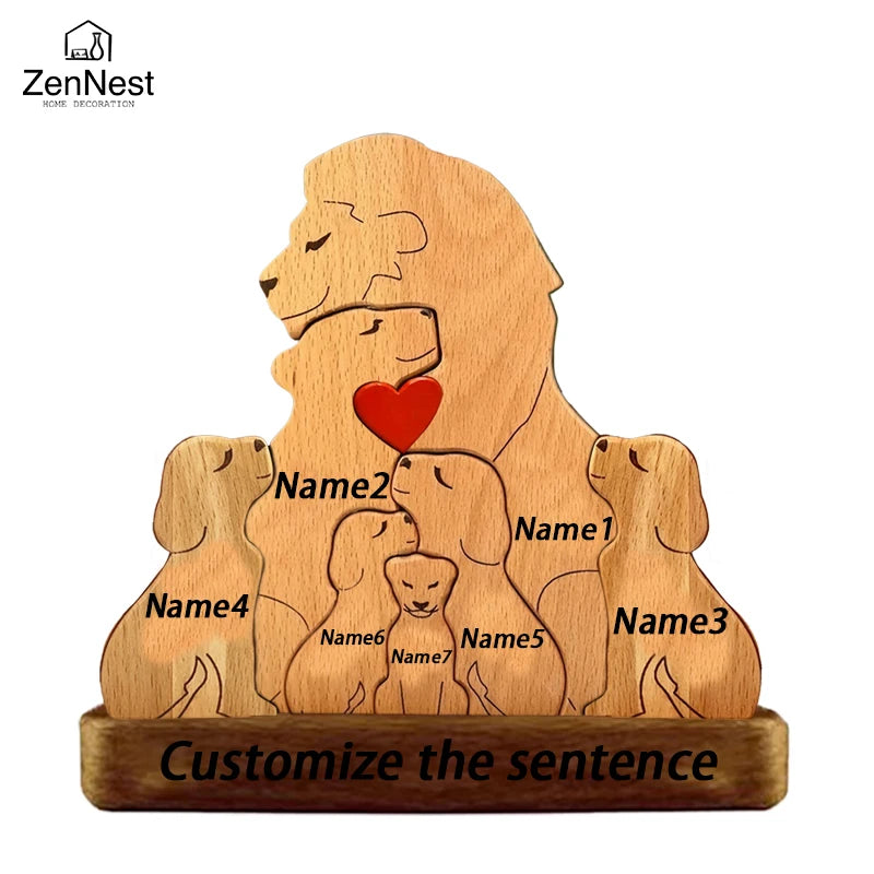 Wooden Lion Family Puzzle Ornament DIY Custom Name