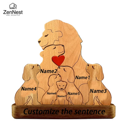 Wooden Lion Family Puzzle Ornament DIY Custom Name