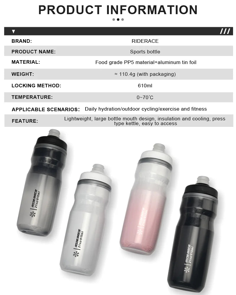 Bicycle Water Bottle Insulated Thermal 610ml Outdoor