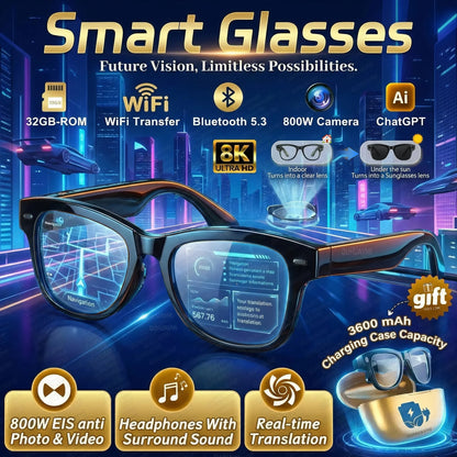 New 800W 4K HD Camera AI Smart Glasses 32G Recording