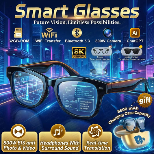 New 800W 4K HD Camera AI Smart Glasses 32G Recording