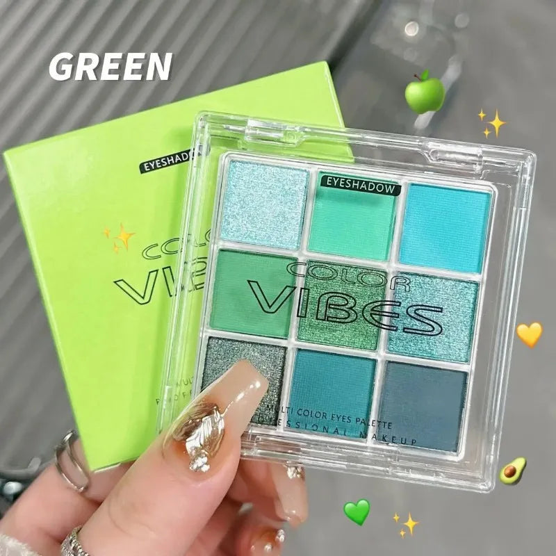 9 Colors Glitter Eyeshadow Palette Avocado Green Shimmer