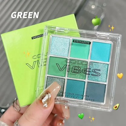9 Colors Glitter Eyeshadow Palette Avocado Green Shimmer