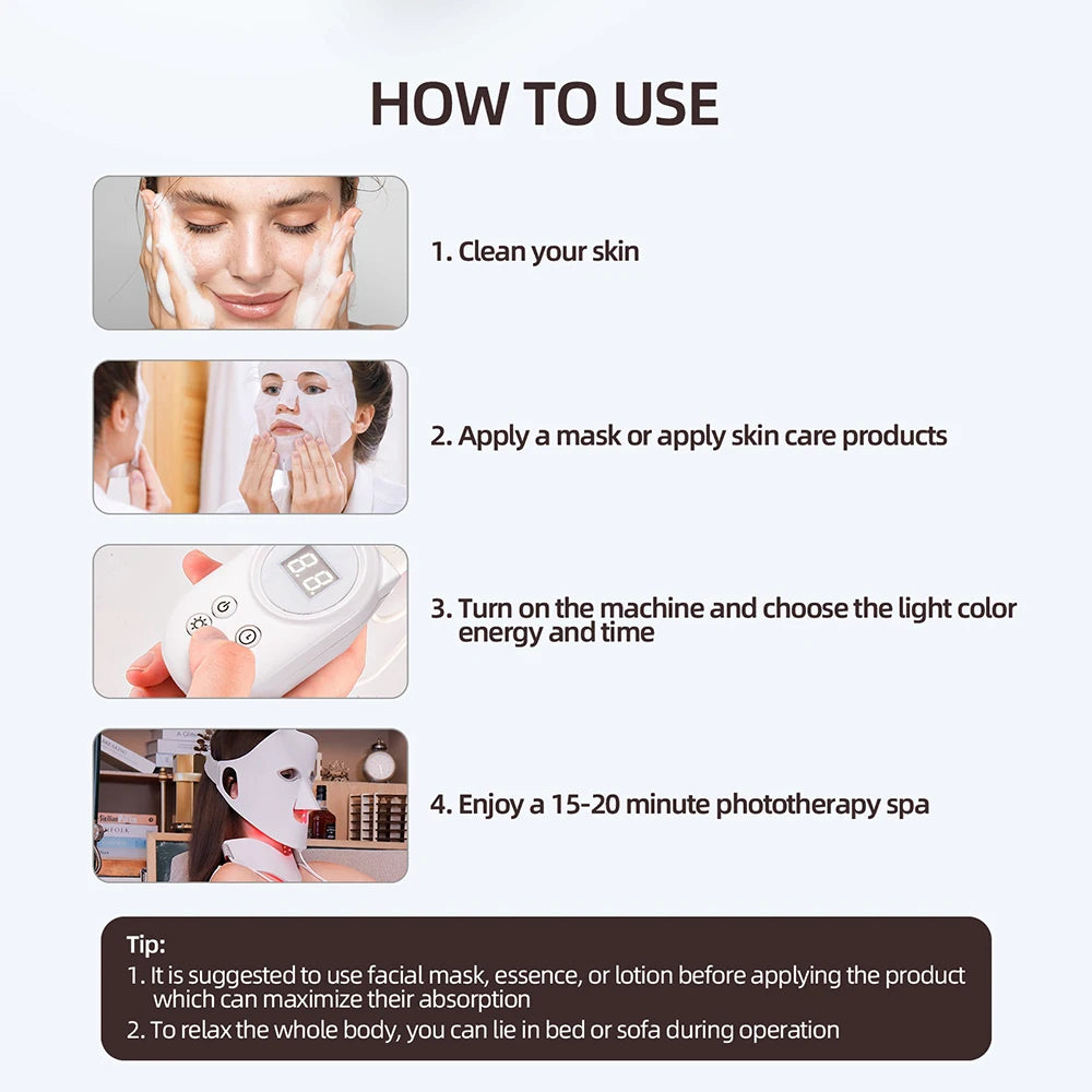 7 Colors Photon Face Neck LED Mask 3D Flexible Silicone