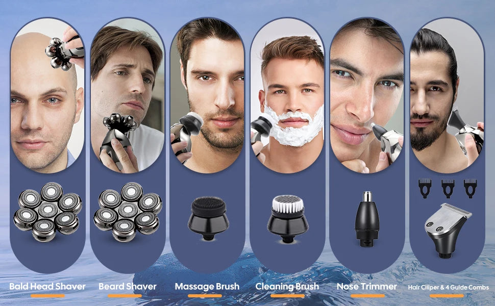 7D Head Electric Razor for Men Multifunctional Bald Head Shaver