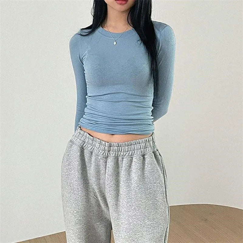 Women Casual Slim Fit Long Sleeve O-Neck T-shirts