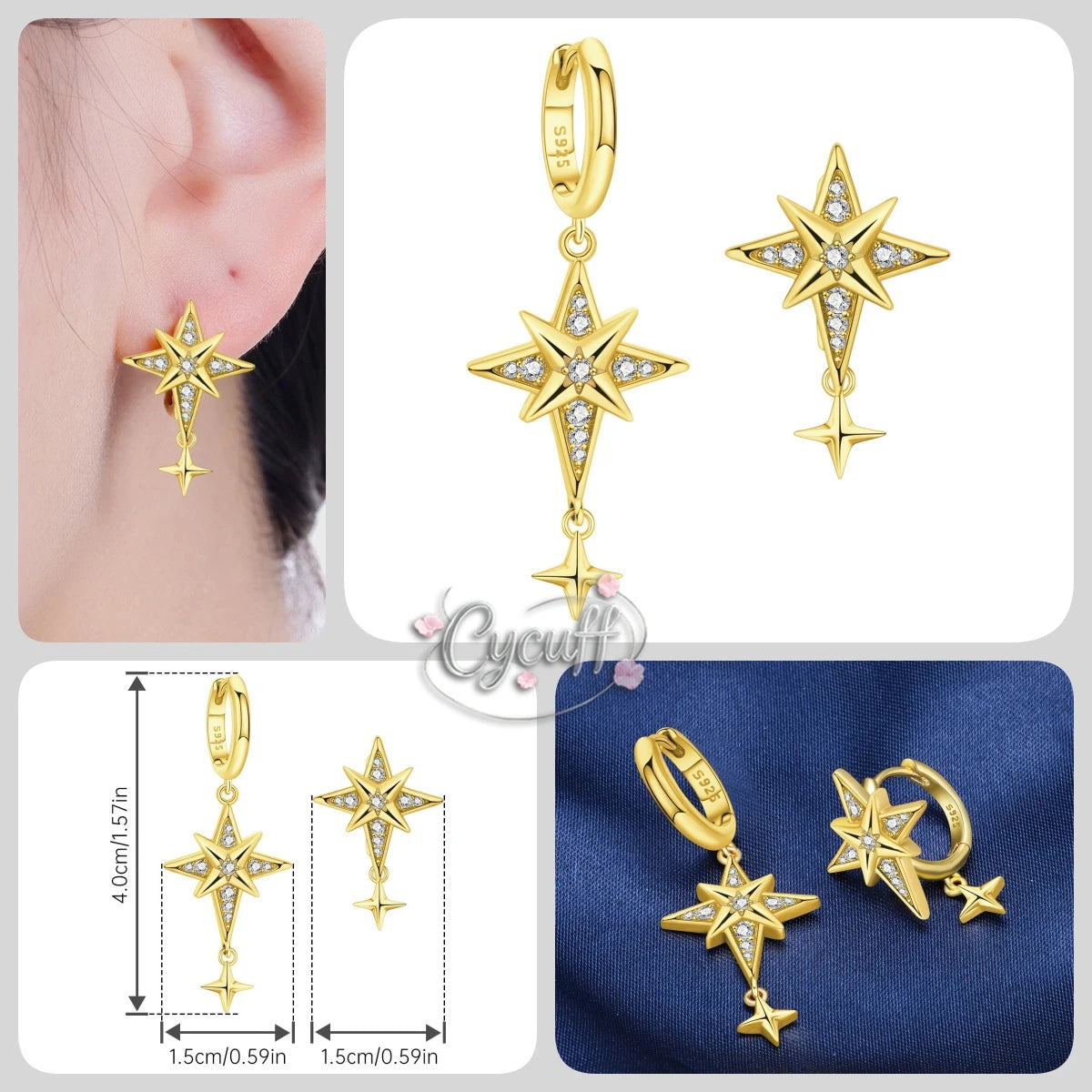 New 925 Sterling Silver 18K Gold Plated Cherry Blossom Butterfly