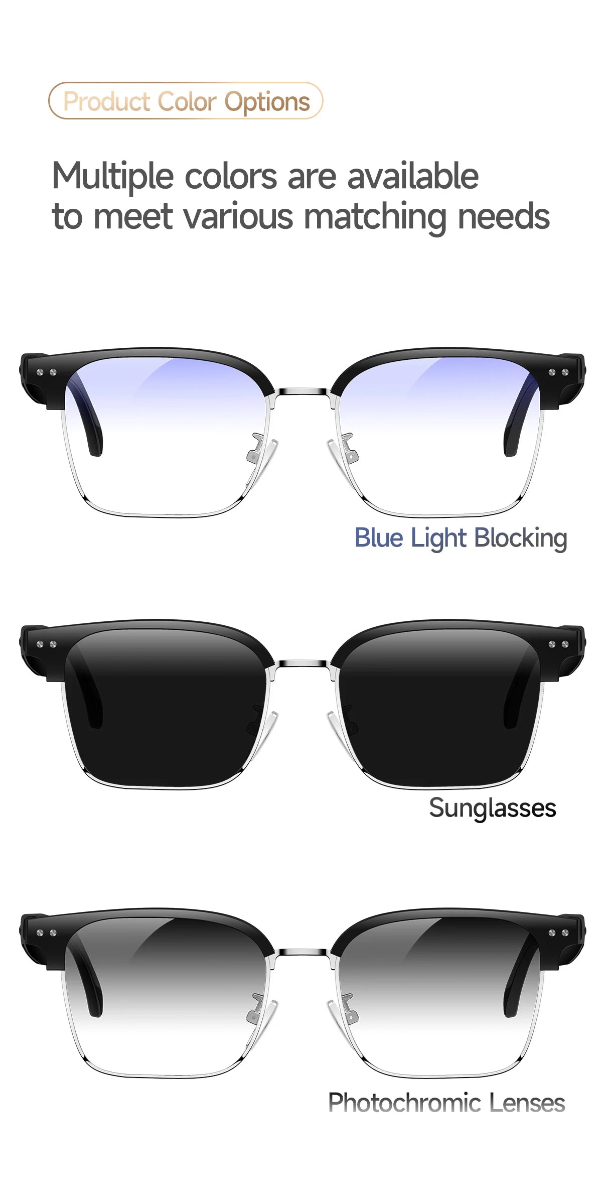 New Business Style Smart Glasses W100D Bluetooth Call AI